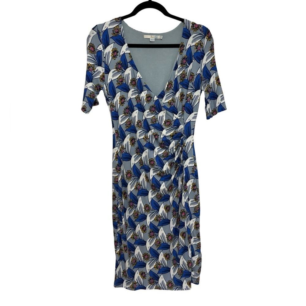 Boden Ruth Faux Wrap Mini Dress in Stretch Jersey Knit Floral Print - Size US 8R